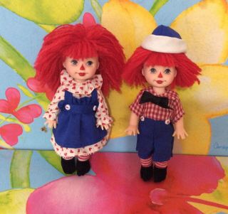 Mattel Barbie Kelly Dolls As Raggedy Ann & Andy Fully Dressed Yarn Hair