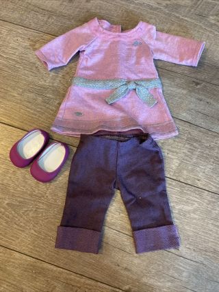 American Girl Doll 3 Piece Outfit And Shoes Purple / Pink Euc