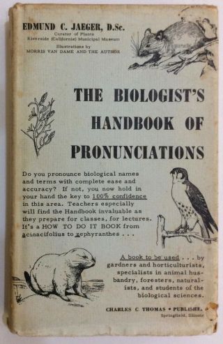 Vintage Book - 1960 - “the Biologist’s Handbook Of Pronunciations” By Jaeger