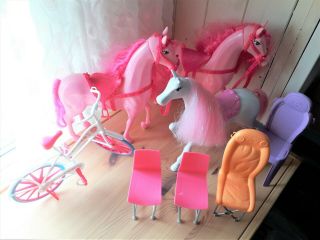 Bundle Of Barbie Mattel Vehicles Barbie Horse X3 Pink Bike Chairs X4