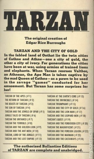 Tarzan And The City Of Gold (Acceptable) Tarzan Ballantine 21910 1974 2
