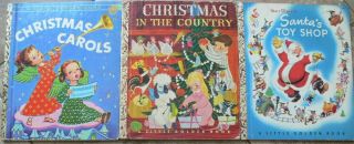 3 Vintage Little Golden Books Christmas In The Country,  Santa 