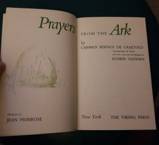 Prayers from the Ark Carmen Bernos De Gasztold - 1969.  A VIKING COMPASS BOOK 3