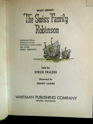Walt Disney THE SWISS FAMILY ROBINSON - 1960 hardback - WHITMAN books - VG. 3