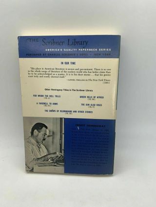 In Our Time Ernest Hemingway 1958 Vintage Scribner ' s Library SC Book Stories 3