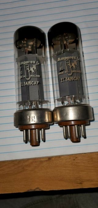 Vintage Matched Pair Amperex Holland El34 6ca7 Bugle Boy Nos Metal Base - Strong