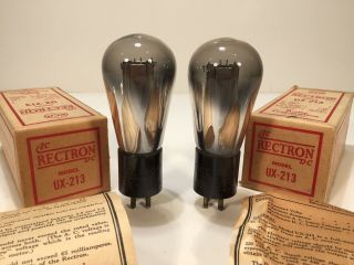2 Vintage Nos 1925 Rca Radiotron Rectron Ux - 213 80 Globe Radio Amp Tube Pair