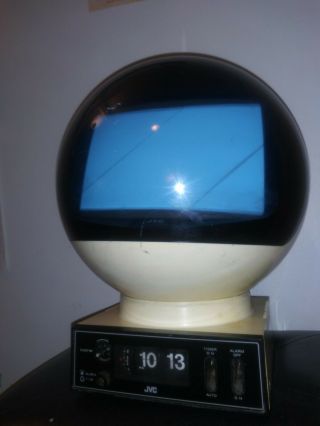 Vtg Jvc Videosphere Model 3240 Space Age Space Helmet Orb Crt Tv - Turns On Clock