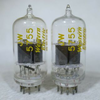 Matched Pair Western Electric Jw 5755 Clear Top Tubes Usa Early 1955 Strong
