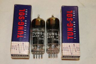 Strong Matched Pair Nos Nib 1950s Vintage Tung Sol 12bh7a Black Plate Tube - Usa