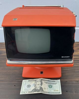Vintage Space Age Sharp Transistor Mini Television Orange 3s - 111r
