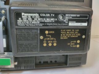 VTG 1984 Panasonic Color Pilot TV Model CT - 2012 (Needs Work Parts) 3