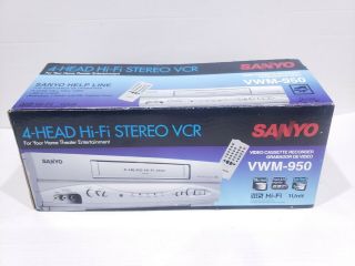 Sanyo Vwm - 950 4 Head Hi - Fi Stereo Vcr Vhs Player W/ Box,  Remote,  Cables