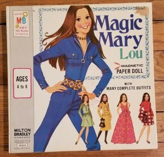 Magic Mary Lou Magnetic Paper Doll 1972 Milton Bradley 4010 - 4 Cut Outfits