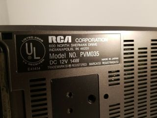 Vintage RCA PVM035 Portable 3.  5” Color TV with Video Input 3