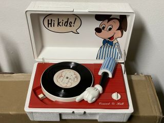 Vintage Walt Disney Mickey Mouse Ge Concert Hall 3122 Record Player Red