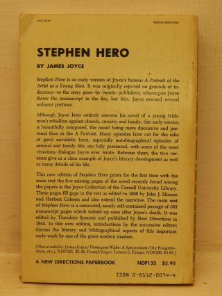 James Joyce: Stephen Hero.  1959 Pb.  Ireland.  Portrait Of The Artist As Young Man