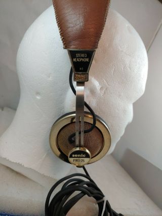 SONIC PRO - 26 VINTAGE STEREO HEADPHONES 1960s 1970s GOLD METAL Space Age 3