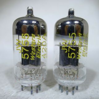 Nos Matched Pair Western Electric Jw 5755/420a Black Plate Mil - Spec Tubes Usa