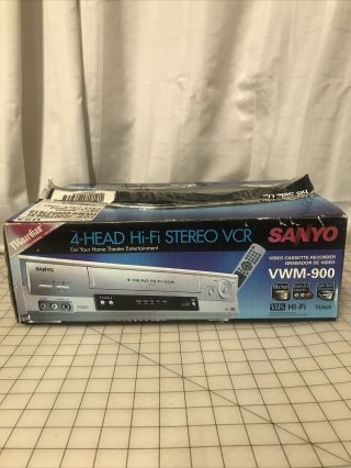Sanyo Vhs Player Vwm - 900 4 - Head Hi - Fi Vcr With Remote,  Cables - Open Box