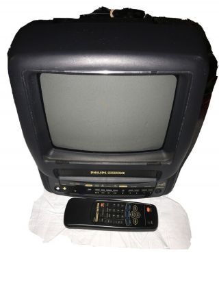 Philips 9 " Crt Color Tv Vcr Combo Cca092at01 Ac Dc Camping Rv Gaming W/ Remote