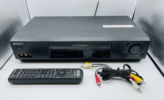 Sony Slv - N77 Vhs Vcr Hi Fi Cassette Player With Remote & Cables -