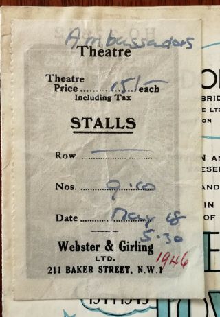 Sweetest and Lowest,  Vintage Ambassadors Theatre Programme 18 May 1946,  Ticket 2