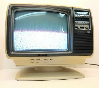 Vintage 1980 Space Age Toshiba Blackstripe Ca360 13 " Color Tv White - Swivel Base