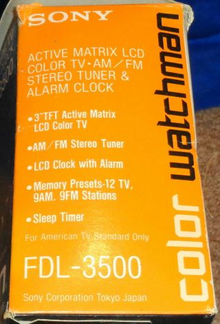 Sony Color Watchman Model FDL - 3500 LCD Analog TV With Case Looks 3