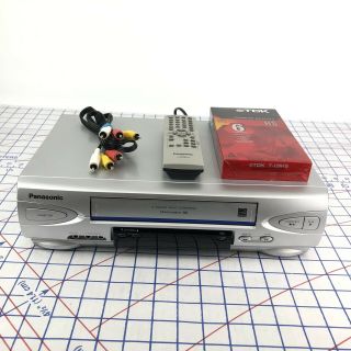 Panasonic Omnivision Silver Vcr Player Recorder Vhs W/remote Cords & Blank Tape