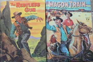2 Vintage Whitman Books Wagon Train,  The Restless Gun (tv Editions)