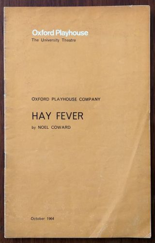 Hay Fever By Noel Coward,  Meadow Players Oxford Playhouse Theatre Programme 1964