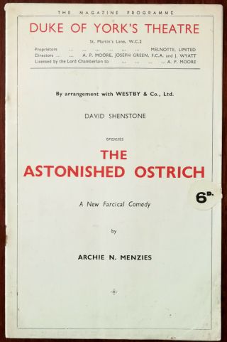 The Astonished Ostrich By Archie N Menzies Duke Of York’s Theatre Programme 1936