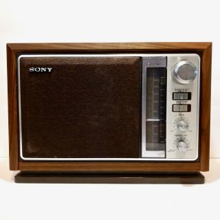 Vintage Sony Icf - 9740w Am Fm Radio Wood Grain Mid Century Modern -