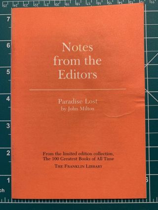 Franklin Library 100 Greatest Books Editor’s Notes - Paradise Lost By John Milton