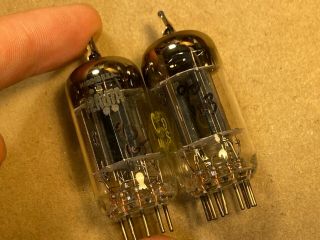 Matched Pair Westinghouse 12AU7 Tubes 1962 Long Black Plate Test Strong B 2