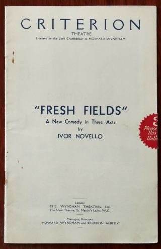Fresh Fields Ivor Novello,  Lilian Braithwait Criterion Theatre Programme 1932