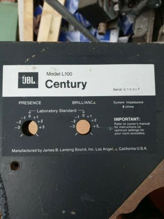 Vintage Jbl Model L100 8 Ohms Audiophile Control Monitor Crossovers