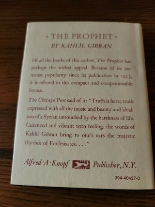 The Prophet Kahlil Gibran Pocket Edition 1981 Alfred A.  Knopf HCDJ VG 3