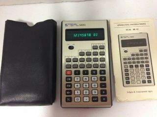 Vintage Pocket Teal Electronic Calculator Sr85 With Case And Instruction Book