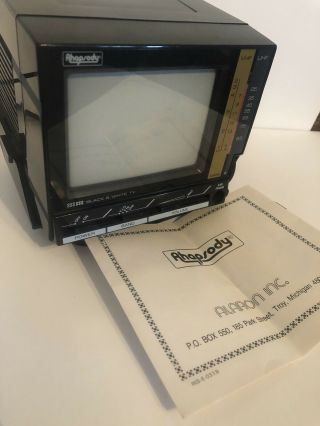 Vintage Rhapsody Mini Portable TV Model TVS 628 Black White 4.  5” 3
