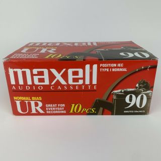 Maxell Audio Cassette Box 10 Tapes Normal Bias Ur 90 Type I Normal Vintage