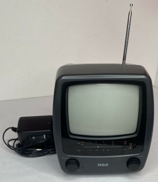 Vintage Rca Portable Tv Black & White 5 Inch Tv W/ Power Adapter