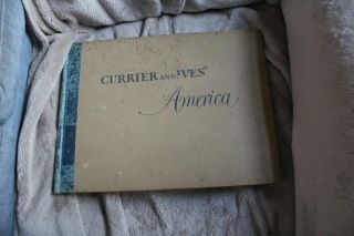 Vintage Currier And Ives America 1952 Large Size Art Book With 80 Color Prints