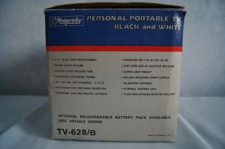 NOS AI Rhapsody personal portable TV black and white TV - 628/B VHF UHF 3