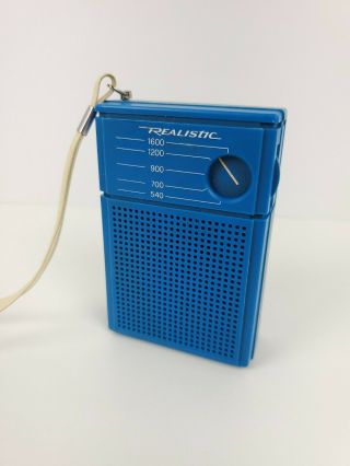 Vintage Portable Pocket Blue Realistic Am Transistor Radio Model 12 - 202