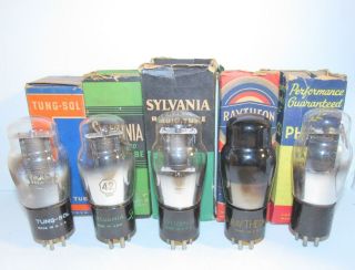 Set Of 5 - Nos/nib Type 42 St Style Amplifier Vacuum Tubes.  Tv - 7 Test Strong.