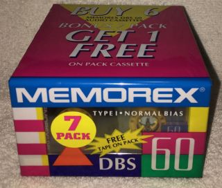 Memorex 7 Pack Dbs 60 Audio Cassette Tapes Type 1 Normal Bias