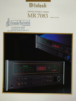 Classic Mcintosh Mr - 7083 Am - Fm Stereo Tuner Spec Sheet/dealer Literature