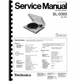 Technics Sl - D303 Turntable Owner & Service Manuals (pages: 61) 11x17 Drawings